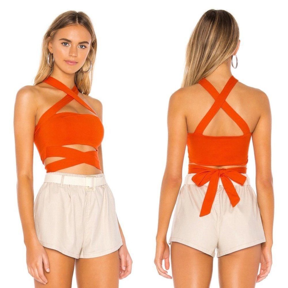 Superdown Elva Halter Tie Top in Poppy XL